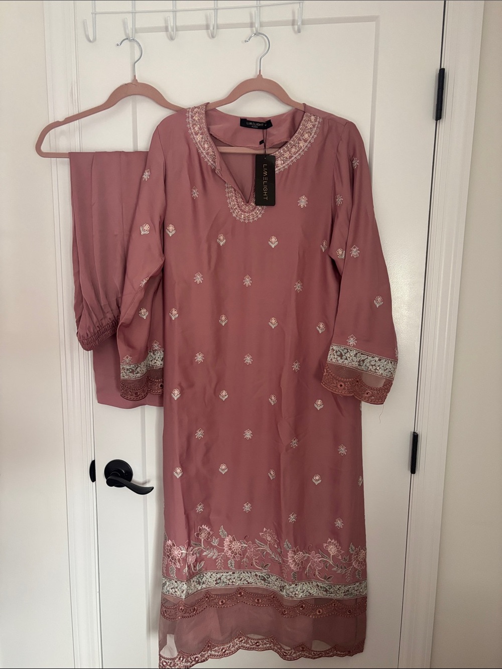 Limelight Rose Mauve Embroidered Long-Sleeve Dress
